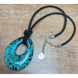 Venetiaurum Italy Murano Glass Pendant Black Cord Necklace Sterling Silver Clasp